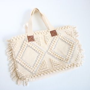 Boho Cotton Canva Cream and Silver Tote Bag